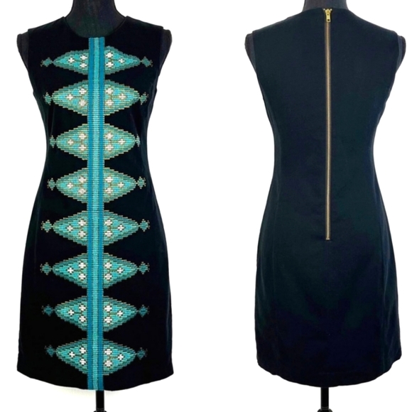 Tabitha | Anthropologie Dress Sheath Sleeveless Embroidered Aztec Design - Picture 3 of 15